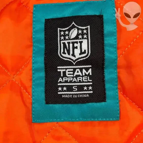 Miami Dolphins NFL Chalk Line Satin Bomber Jacket Small Teal Orange Varsity - Picture 6 of 8